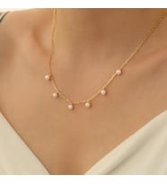 925 Ayar Gümüş Sallantılı White Tatlısu İncisi Kolye-6mm (Gold)