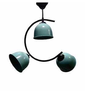 MYLİGHTS  ÜÇLÜ TURKUAZ BAŞLIKLI METAL SARKIT AVİZE  (Siyah)