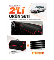 SEAT TOLEDO (1995-2005) Uyumlu Torpido Örtüsü + Tay Tüyü Bagaj Çantası + Sticker Seti - Siyah Kırmızı