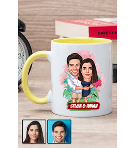 Çiftlere Özel Romantik Hediye Karikatürlü Sarı Kupa Bardak