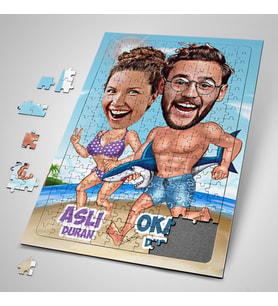 Yıldönümü Hediyesi Kişiye Özel Tatildeyiz Karikatürlü Puzzle