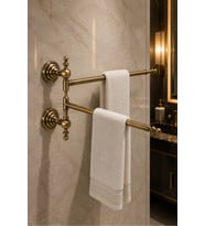 Antik Sarı İkili Döner Havluluk 38 cm Metal Banyo Havlu Askılığı