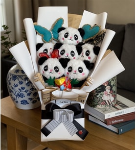 Siyah Beyaz Panda Peluş Ayıcık Buketi / sevgiliye, doğum günü, eşe, arkadaşa, Yeniyıl Yılbaşı Christmas noel hediyelik buket