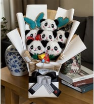 Siyah Beyaz Panda Peluş Ayıcık Buketi / sevgiliye, doğum günü, eşe, arkadaşa, Yeniyıl Yılbaşı Christmas noel hediyelik buket