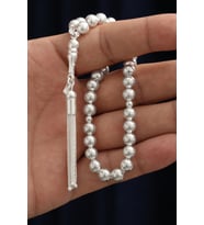 Düz Küre Kesim Orta Boy 925 Ayar Gümüş Tespih VET-0091