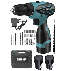 Steiner Germany Technology 36 V Metal Şanzıman Çift Akülü Şarjlı Vidalama Matkap + 24 Parça Set Mavi