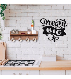 BK Home Doğal Ahşap Raflı Dekoratif Fincan Askılığı ve Büyük Düşün Duvar Süsü-1 (Beyaz)