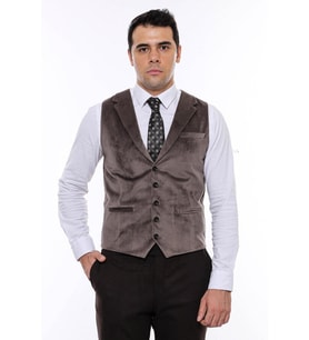 Kahverengi Ceket Yaka Slimfit Tek Yelek - Wessi