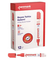 Penmark Beyaz Yazı Tahtası Kalemi Kırmızı Renk (12 Adet)