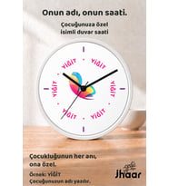 İsme Özel Renkli Kelebek Figürlü Çocuk Odası Duvar Saati Orta Boy 30 cm Beyaz Camlı Sessiz