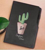 BK Gift Kişiye Özel Kaktüs Tasarımlı Siyah Termo Deri Not Defteri 15x21cm-5