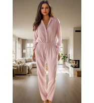 Rahat Viskon Pijama Takımı; Renk Uzun Kollu Boru Paça Ömürlü Özenle Seçilmiş (Pudra)