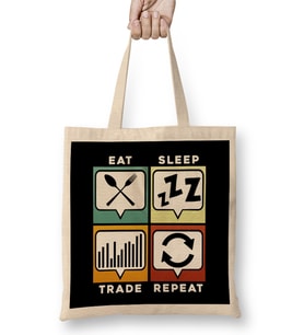 Eat Sleep Trade Repeat Funny Trading & Investing Bez Çanta Uzun Saplı