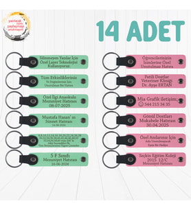 Yeşil & Pembe, Kurumsal Seminer Katılımcılarına Hediye, 14’lü Set, Kişiselleştirilebilir Anahtarlık
