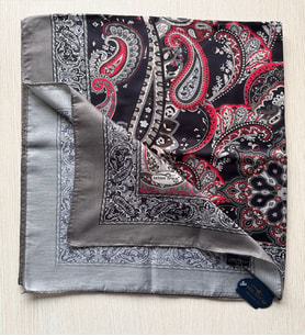 Osmanlı, Elegan Çiçek ve Paisley Desenli Asalet Şal 180x70 (Gri - Siyah - Kırmızı)