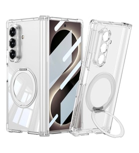 Galaxy Z Fold 8 Ultra Kılıf M-safe Şarj Özellikli Zore Kıpta KPT-09 Ring Standlı Şeffaf Sert PC Kapa
