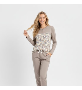 Kadın Pamuklu Açık Kahve Renk Pijama Takımı AL501 V1