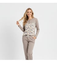 Kadın Pamuklu Açık Kahve Renk Pijama Takımı AL501 V1