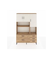 Arges Dolap 8 Raflı 5 Çekmeceli 3 Kapaklı 132x30x195 Çam-Aytaşı/Çam