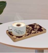 BK Gift Kişiye Özel Retro Motif Tasarımlı Doğal Ahşap Tabaklı Seramik Fincan Sunum Seti  Model 7