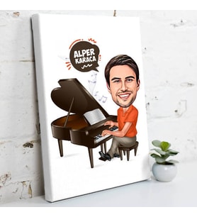 Piyanist Erkek Karikatürlü Kanvas Tablo