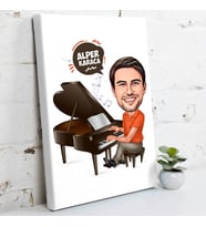 Piyanist Erkek Karikatürlü Kanvas Tablo