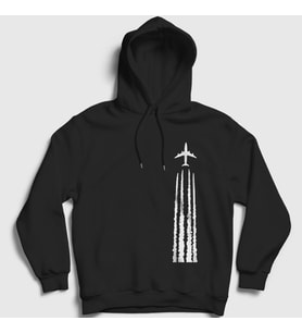 Presmono Unisex Siyah Contrail Pilot Airplane Uçak Kapüşonlu Sweatshirt 396857tt