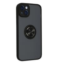 Apple iPhone 14 Uyumlu Kılıf Montreal Yüzüklü Silikon Kapak - Siyah