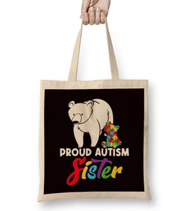 Proud Autism Sister Brother Son Daughter Autistic Puzzle Bez Çanta Uzun Saplı