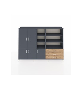 Hyperion Dolap 11 Raflı 3 Çekmeceli 5 Kapaklı 220x44x163 Antrasit-Antrasit/Çam