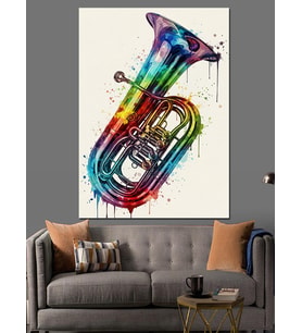 Renkli Tuba Müzik Aleti Dekoratif Kanvas - Mdf Ahşap Tablo