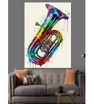 Renkli Tuba Müzik Aleti Dekoratif Kanvas - Mdf Ahşap Tablo