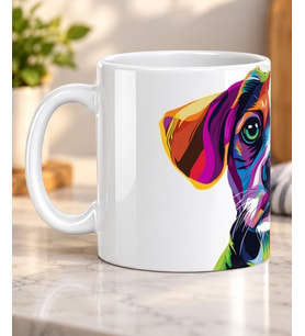 Renkli Pop Art Köpek Portresi Desenli Köpek Severlere Hediye Porselen Kupa Bardak