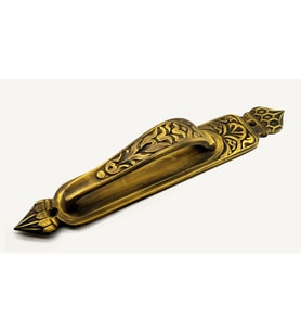 Antika Tarz Dekoratif Pirinç Kubbeli Çekme Kapı Kolu - 396x68 mm, Antik