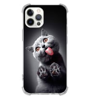 PrintiFy Apple iPhone 12 Pro Uyumlu Kedi 2 Baskılı Şeffaf Köşe Korumalı Antişok Kılıf