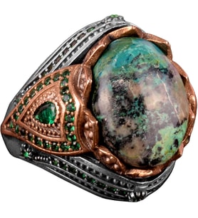 Gerçek Doğal Arizona Turkuaz Taş Yüzük - 925 Ayar Gümüş Erkek Yüzük