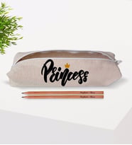 BK Gift Kişiye Özel Princess Tasarımlı Keten Bez Kalemlik ve İsimli Ahşap Kurşun Kalem Hediye Seti-1