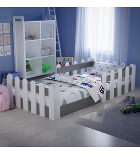 Montessori Karyola Beyaz-Antrasit 90x190 Yatak Uyumlu Oval Kesim Çocuk Yatağı Tlp-305