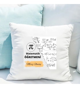 Matematik Öğretmenlerine Özel Saten Yastık Kılıfı 50x50 cm – İsme Özel Matematik Temalı Dekoratif Kırlent Kılıfı (İçi Boş