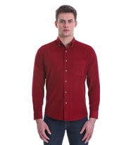 Hatemoğlu Bordo Slim Fit Düz %100 Pamuklu Düğmeli Yaka Uzun Kollu Klasik Gömlek