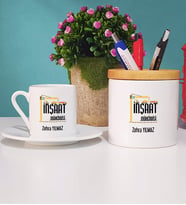 İnşaat Mühendisi Türk Kahvesi Fincanı Ahşap Altlıklı ve Kalemlik (Model 2)