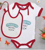 BK Kids Tükendum Tasarımlı Kırmızı Bebek Body Zıbın ve Mama Önlüğü Hediye Seti-1