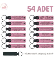 Pembe & Lacivert, Dershaneler İçin Öğrencilere Hediye 54'lü Set, Marka Yazılı Hatıra Deri Anahtarlık