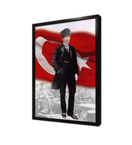 Türk Bayrağı Önünde Atatürk Çerçeveli Mdf Tablo