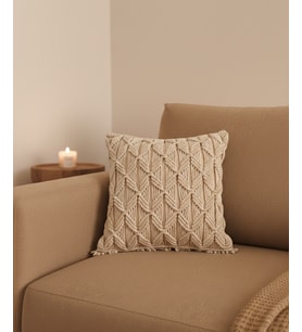 El Yapımı Boho Makrome Kırlent Kılıfı - Geometrik Desenli Dekoratif Yastık Kılıfı - Modern Ev Hediyesi (Krem)