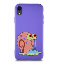 Apple iPhone XR Soft Premier Kapak Salyangoz Gary Tasarımlı Silikon Kılıf - Mor (Şeffaf)