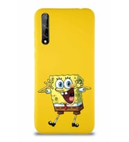 Huawei P Smart S Soft Premier Kapak Sünger Bob Tasarımlı Silikon Kılıf - Sarı (Şeffaf)