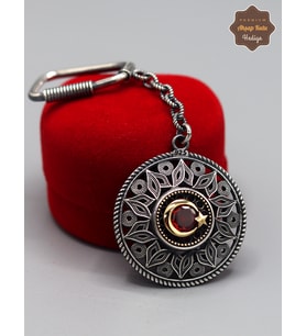 Yakut Taşlı Ayyıldız Lale Model 925 Ayar Gümüş Oksitli Telkari Anahtarlık 201025154