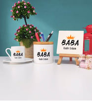 Baba Türk Kahvesi Fincanı Kalemlik ve Dekoratif Taş Baskı Hediye Seti