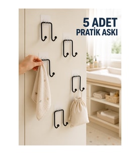 5'li Duvar Tipi Yapışkanlı Askı Pratik Ev Askılık Seti